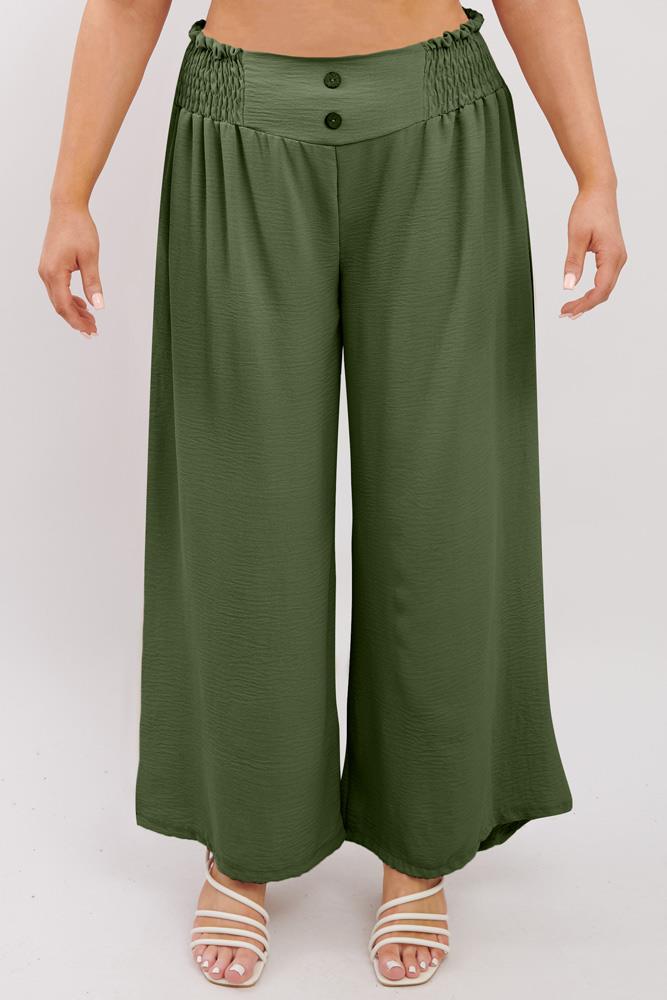 Textured Button Wide Leg Trousers