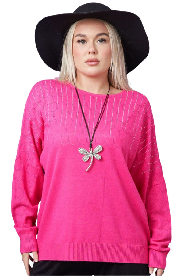 Diamante Cutwork Pattern Knit Tunic Viscose Top