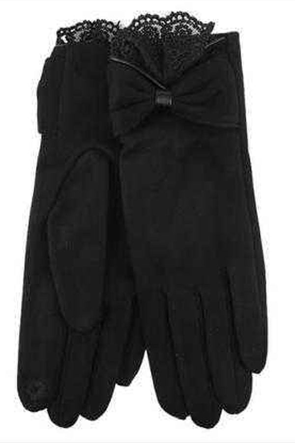 bow detail faux suede gloves