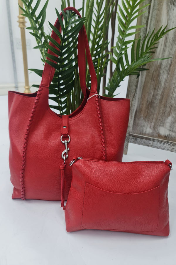 Whipstitch Detail Two Handle Shoulder Bag