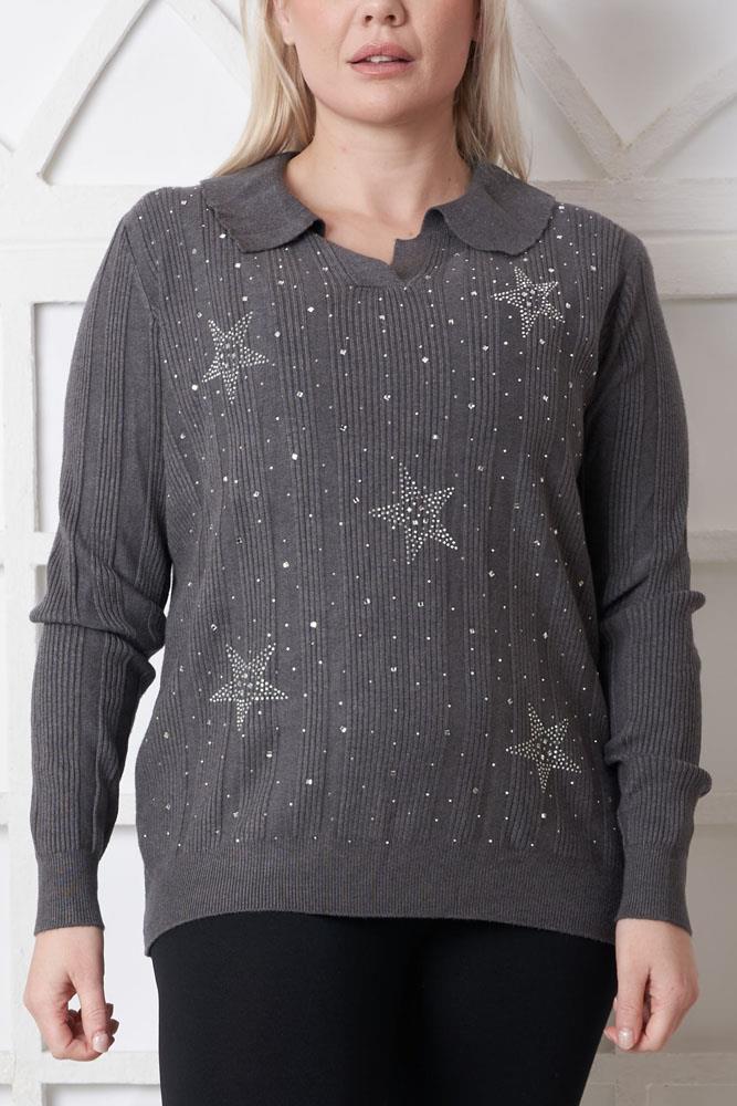 Diamante Star Motif Knitted Viscose Top