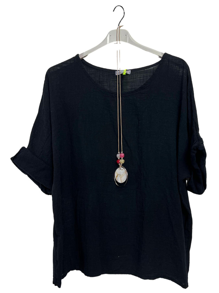 Plain Necklace Cotton Tunic Top