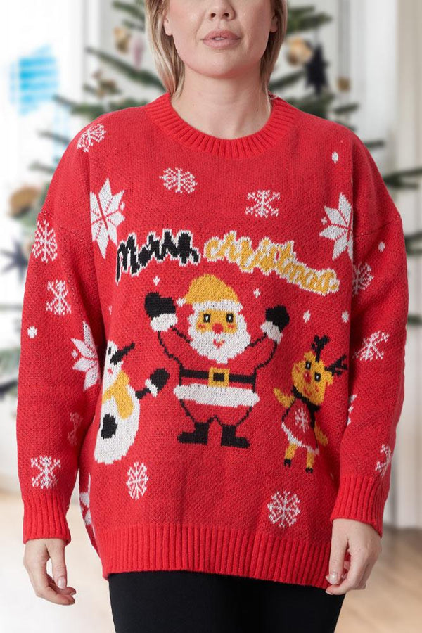 Snowmen Santa Pattern Xmas Ribbed Jumper