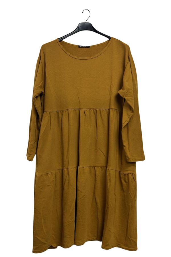 Plain Side Pockets Tiered Cotton Dress