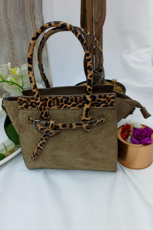 Leopards Print Handle Belt Detail Shoulder Bag