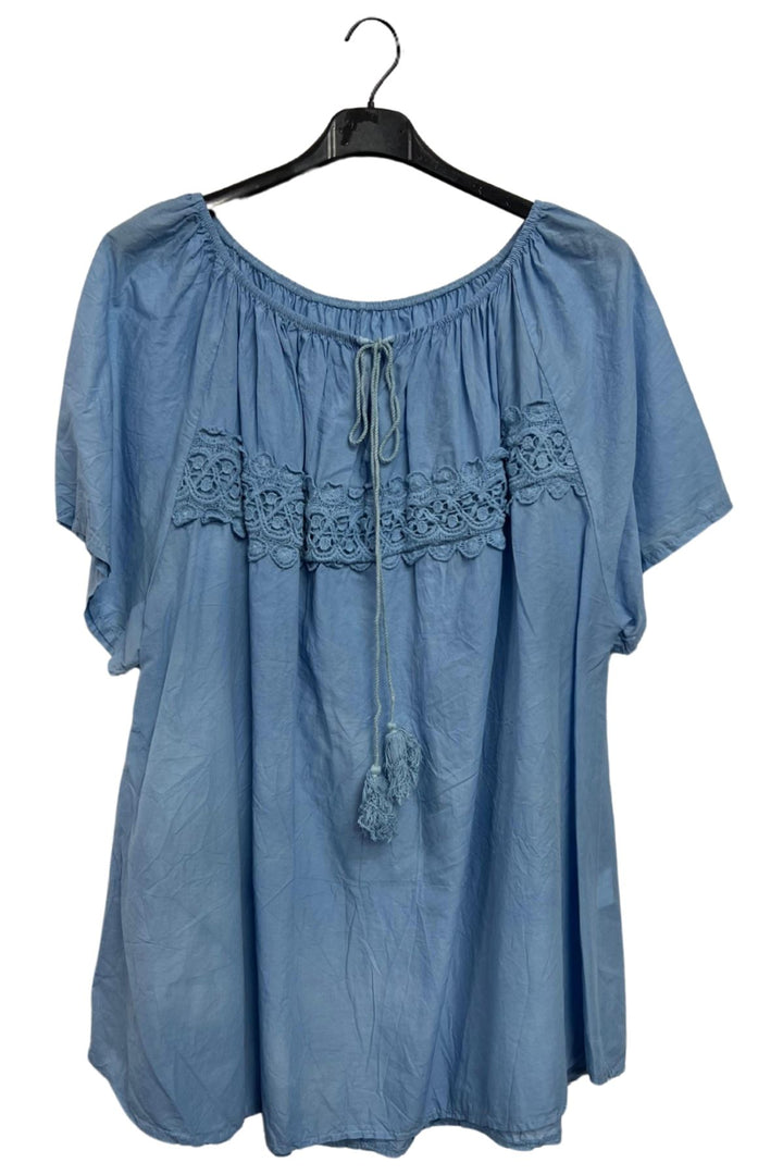 Plain Lace Details Across The Chest Cotton Top