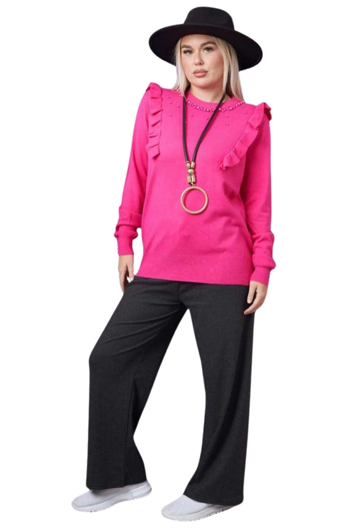 fashion pearls ruffle knit viscose blouse