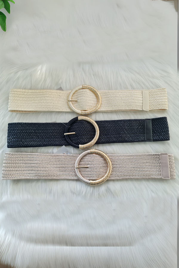 Dual Tone Round Buckle Thread Textured Belt