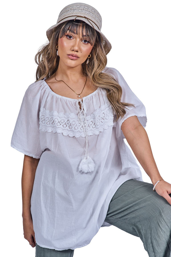 Plain Lace Details Across The Chest Cotton Top