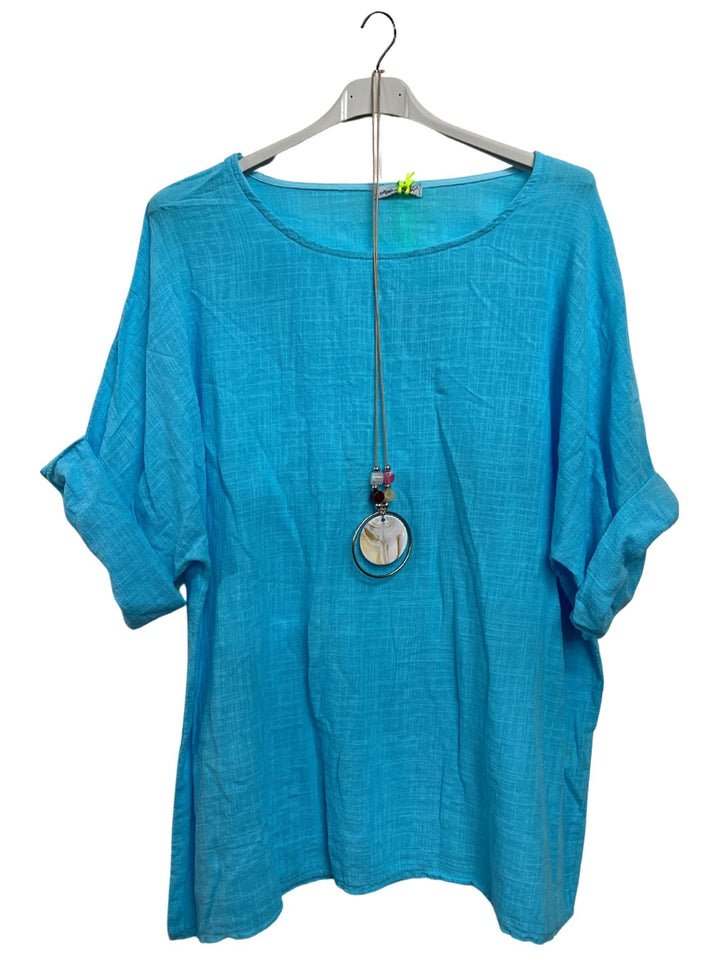 Plain Necklace Cotton Tunic Top