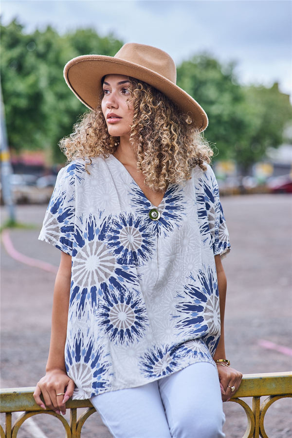 Abstract Tie-Dye Style Circular Pattern Tunic Top