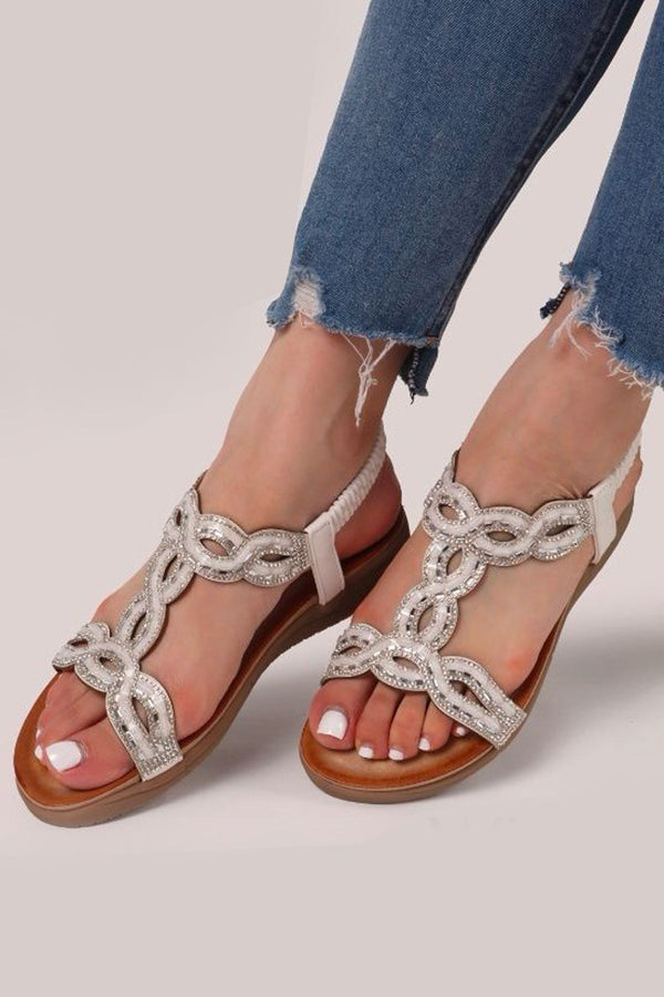 Rhinestone Embellished Elastic Slingback Sandal