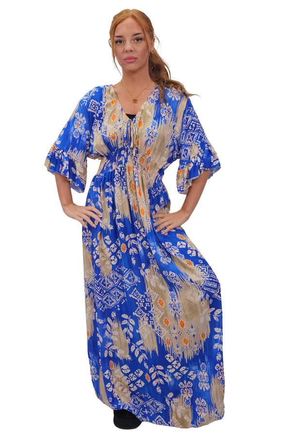 Leaves Print Gathered Waist Dress