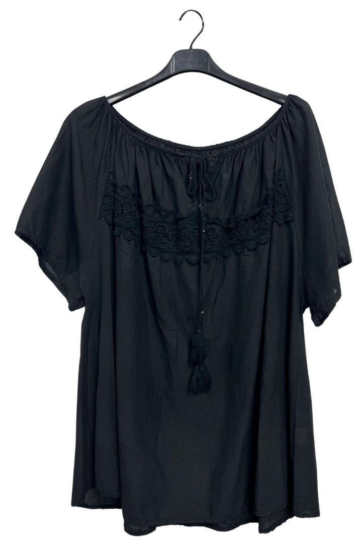 Plain Lace Details Across The Chest Cotton Top