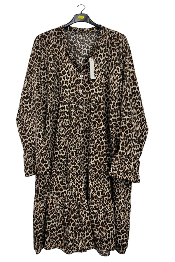Leopards Print Tiered Button-Down Dress