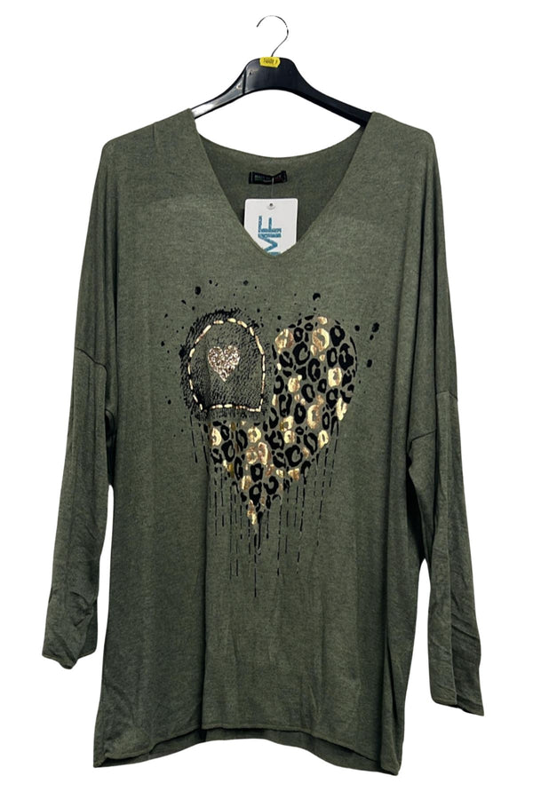 Sequin Leopard Heart Pattern Tunic Top