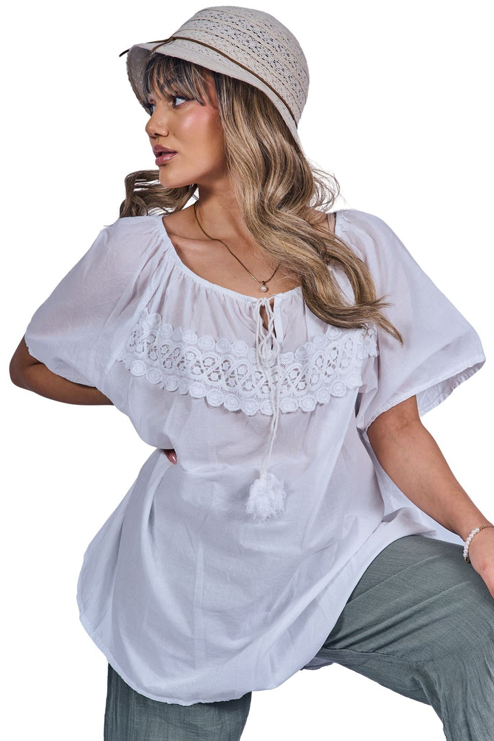 Plain Lace Details Across The Chest Cotton Top