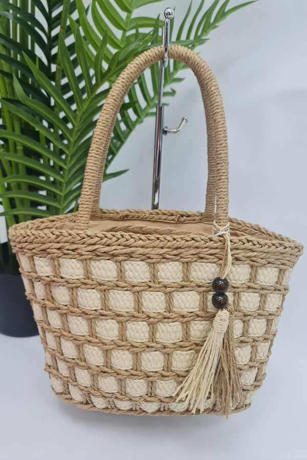 Straw Tassel Two Handle Shoulder Bag