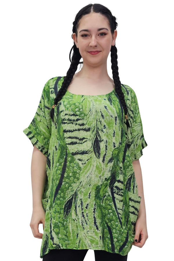 Abstract Leaf Brushstroke Pattern Cotton Top