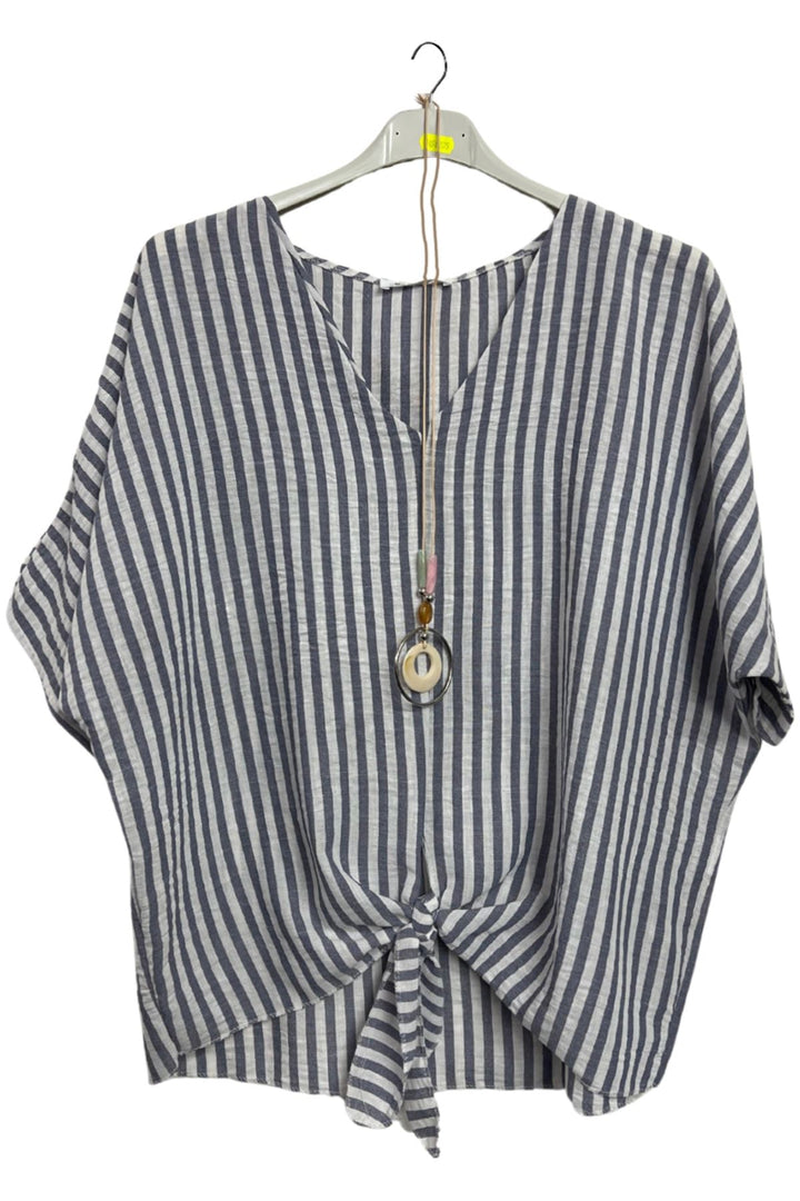 Vertical Stripes Print Front Tie Knot Top
