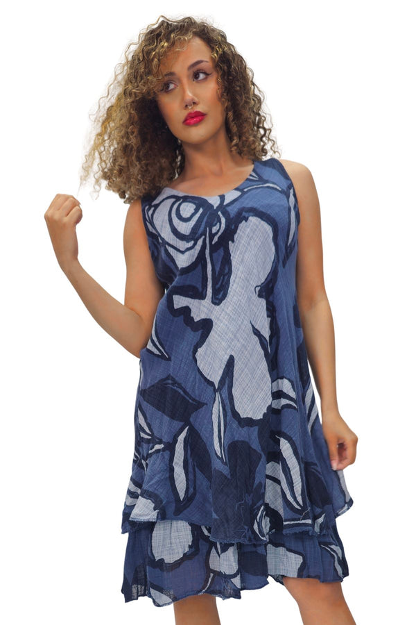Bold Floral Print Tiered Hem Cotton Dress