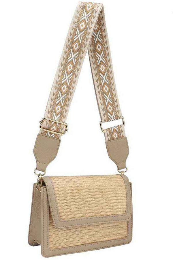 Adjustable Strap Straw Crossbody Bag