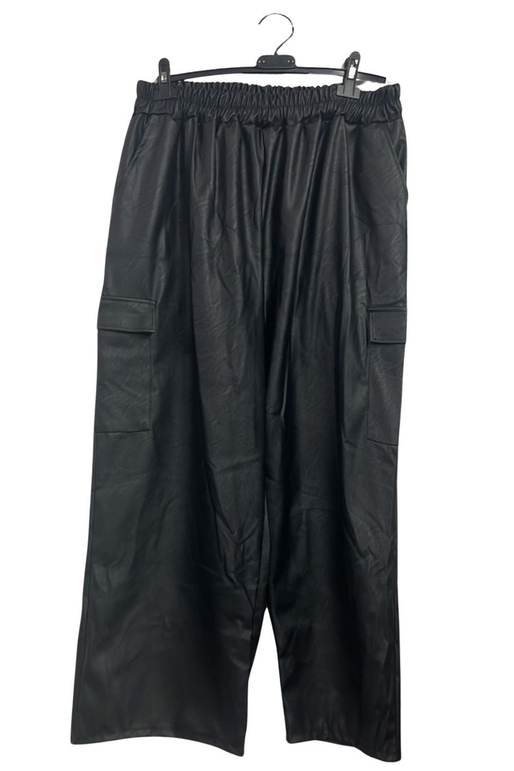 faux leather wide leg cargo trousers