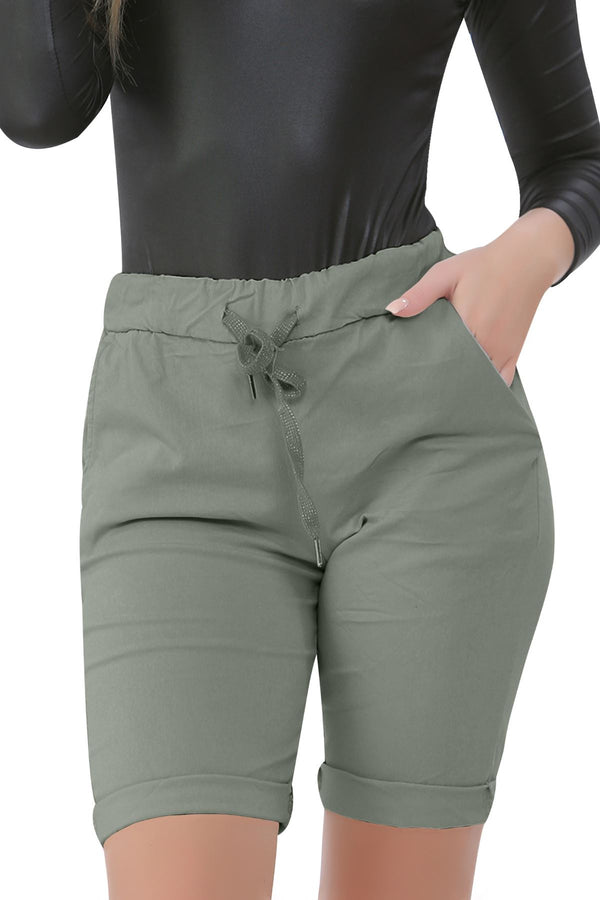 Italian Drawstring Turn Up Crop Shorts