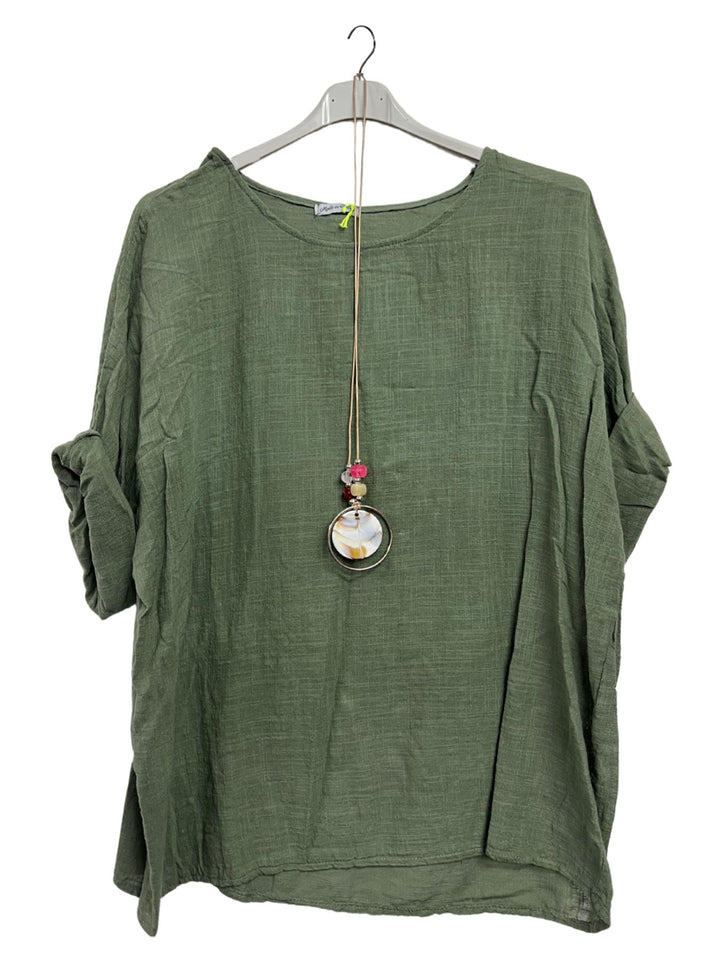 Plain Necklace Cotton Tunic Top