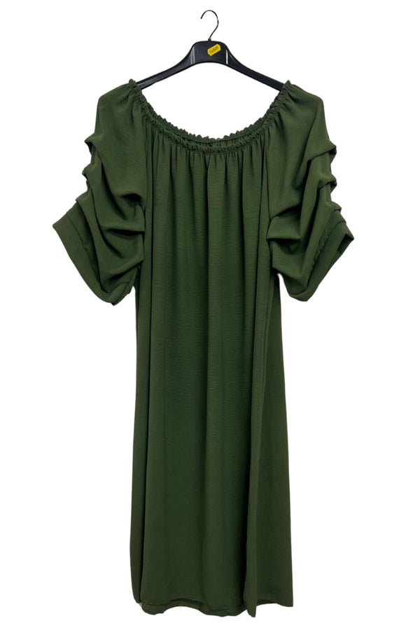 Plain Puff Sleeves Layered Detail Dress