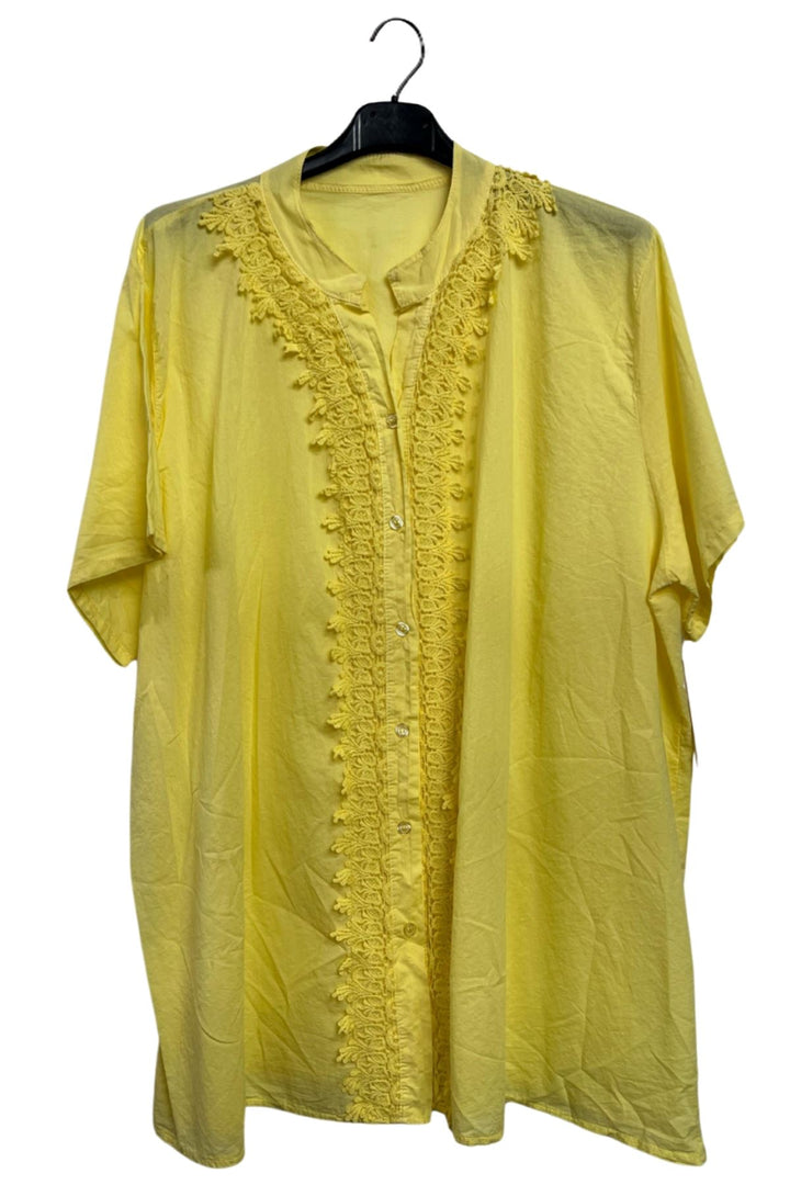 Embroidered Crochet Button-Down Front Cotton Shirt