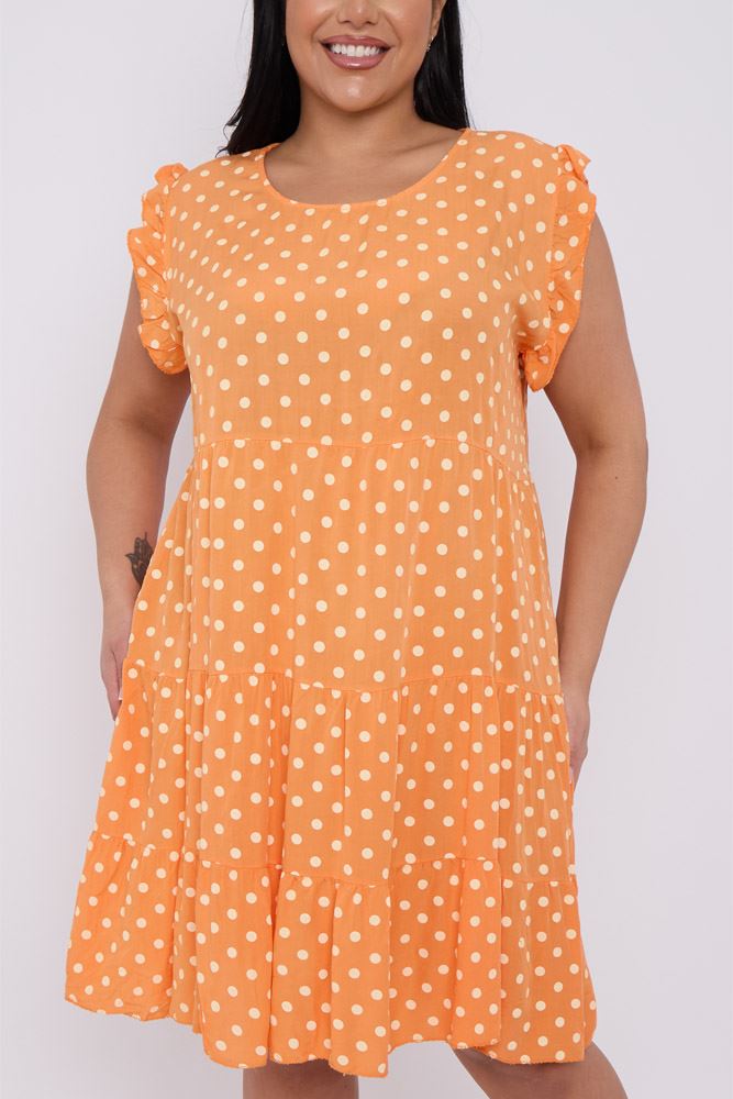 Polka Dot Print Tiered Flared Dress