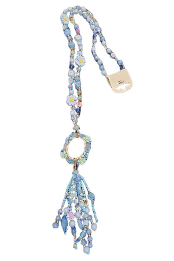 Floral Pendant Beaded Tassels Necklace