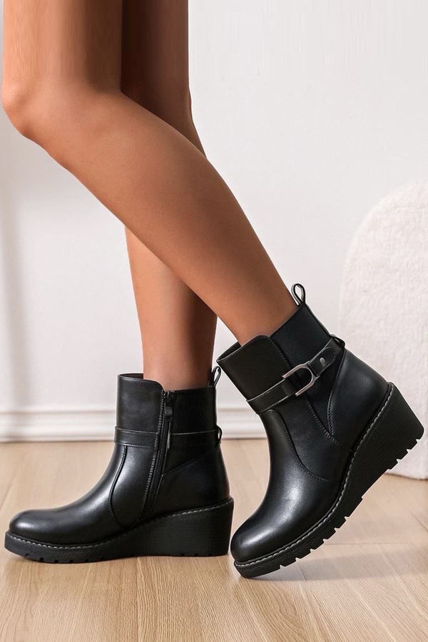 side buckle wedge ankle shoes