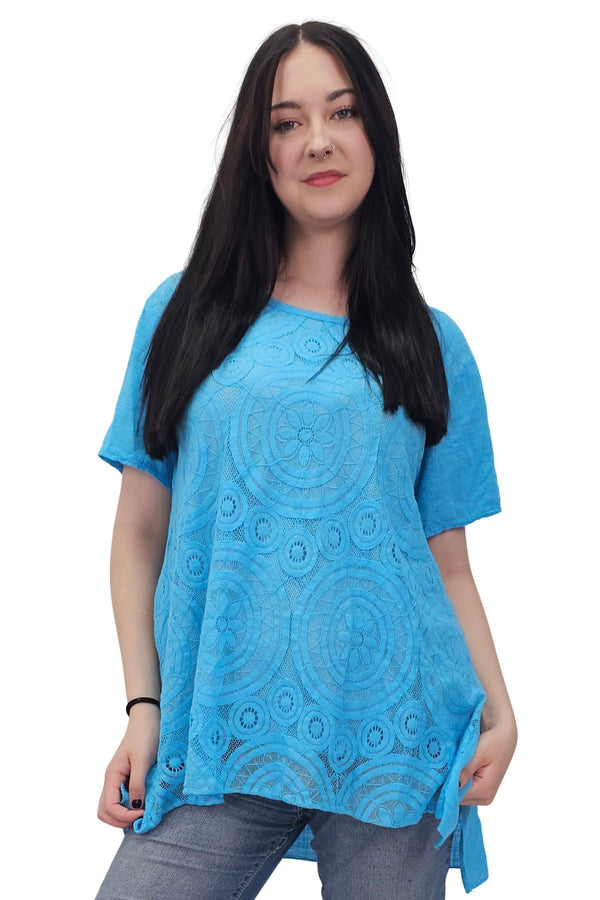 Circular Geometric Pattern Side Slit Cotton Top