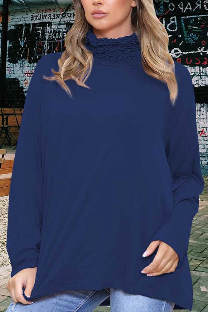 ladies ruched frill roll neck tunic