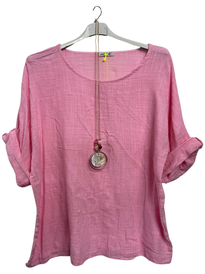 Plain Necklace Cotton Tunic Top