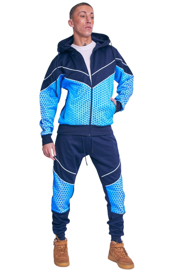 Special Price Men V Panelled Striped Zip Up Hooded Tracksuit