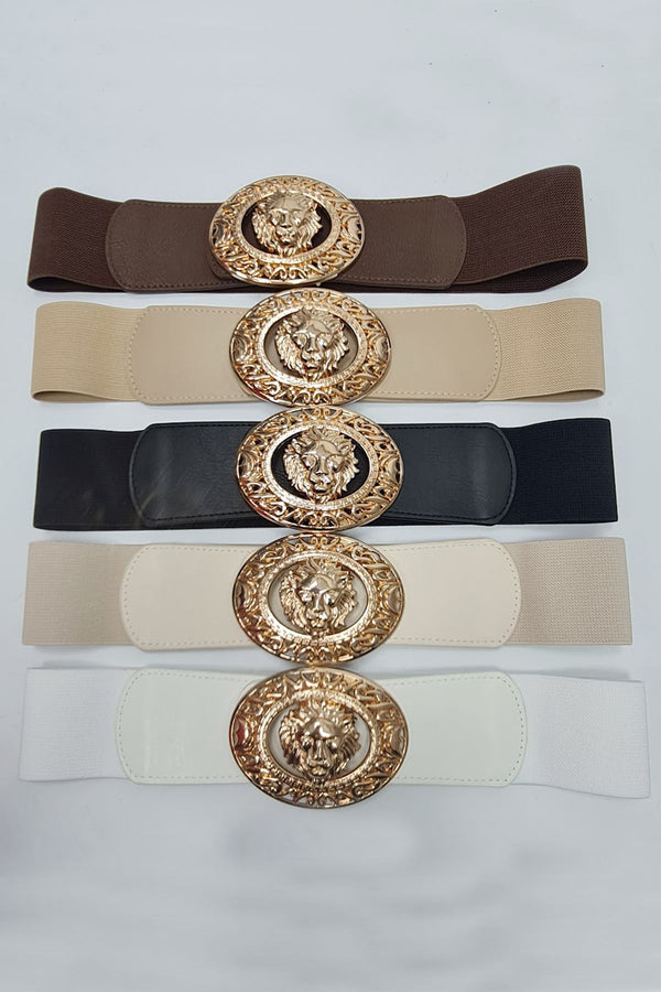 Lion Head Buckle Elastic Waist Belt