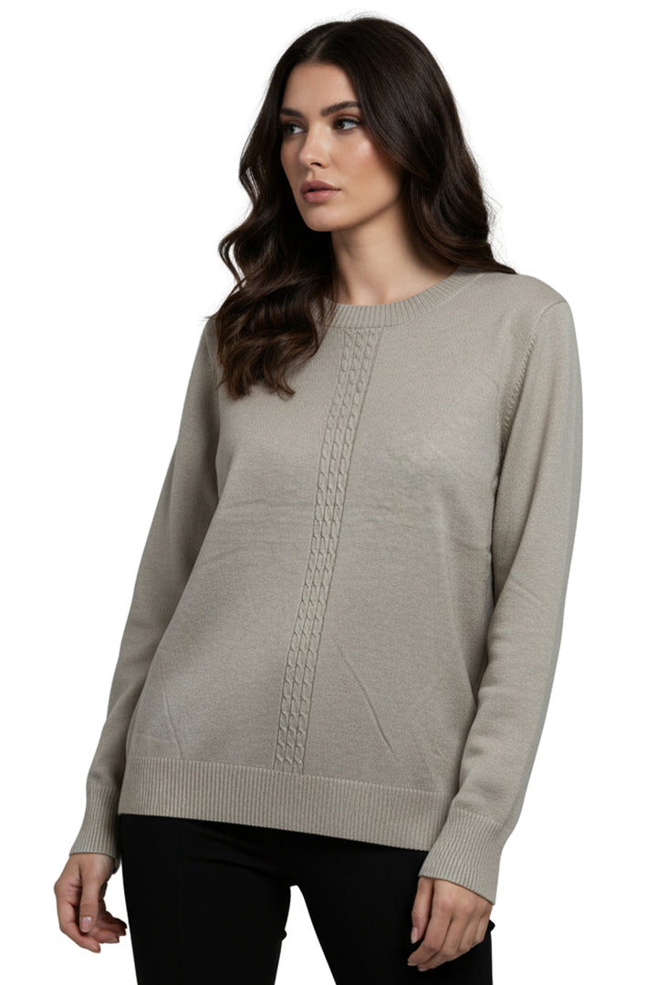 vertical cable knit pattern ribbed hem jumper