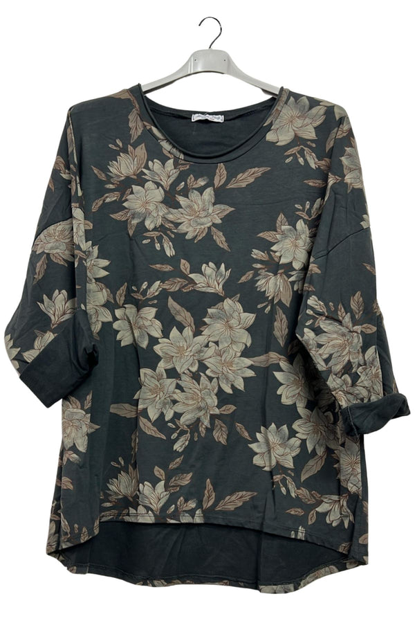 Floral Print High Low Hem Cotton Top