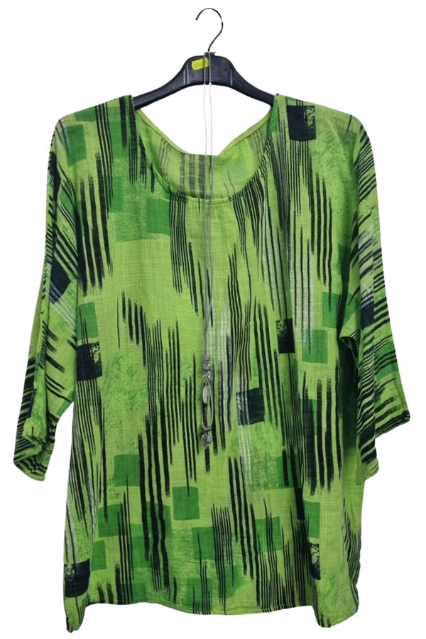 Abstract Print Necklace Oversized Top