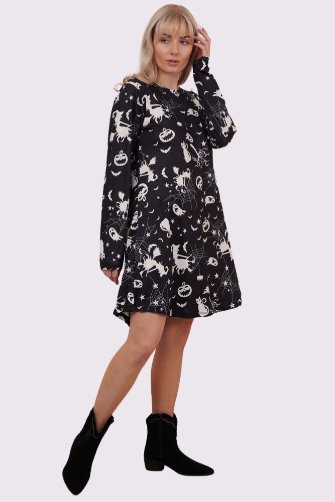 cat ghost pumpkin print halloween dress
