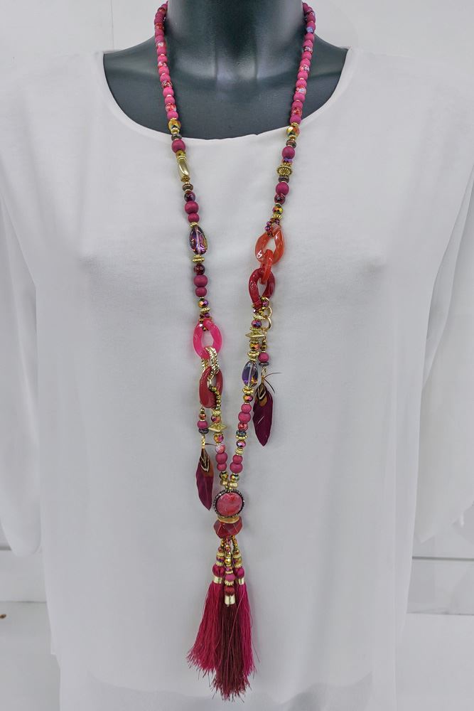 gemstone bead tassel necklace