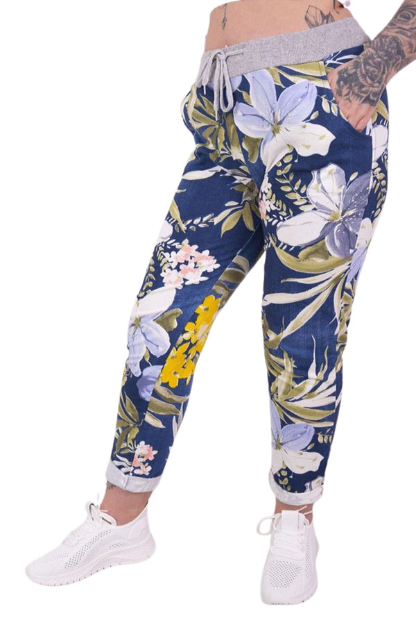 Tropical Floral Print Drawstring Trouser