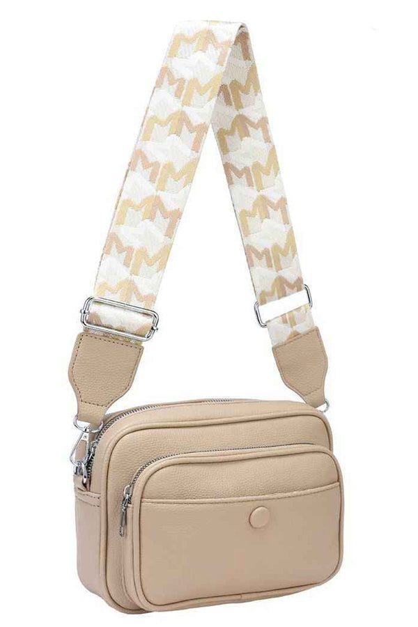 Two Zipper Front Button Shoulder Bag