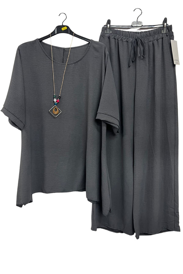 Plain Round Neck Wide Leg Co-Ord Set