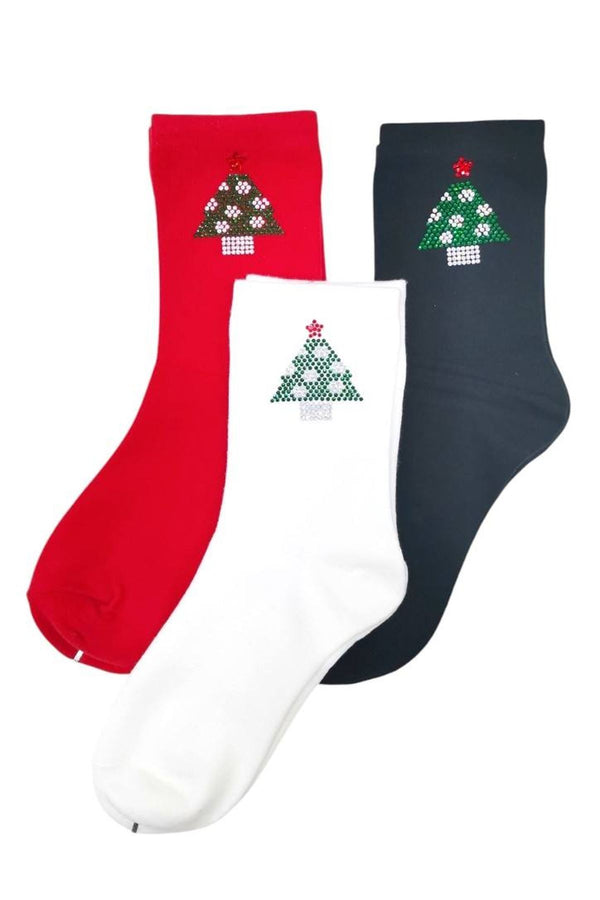 Rhinestone Christmas Tree Socks