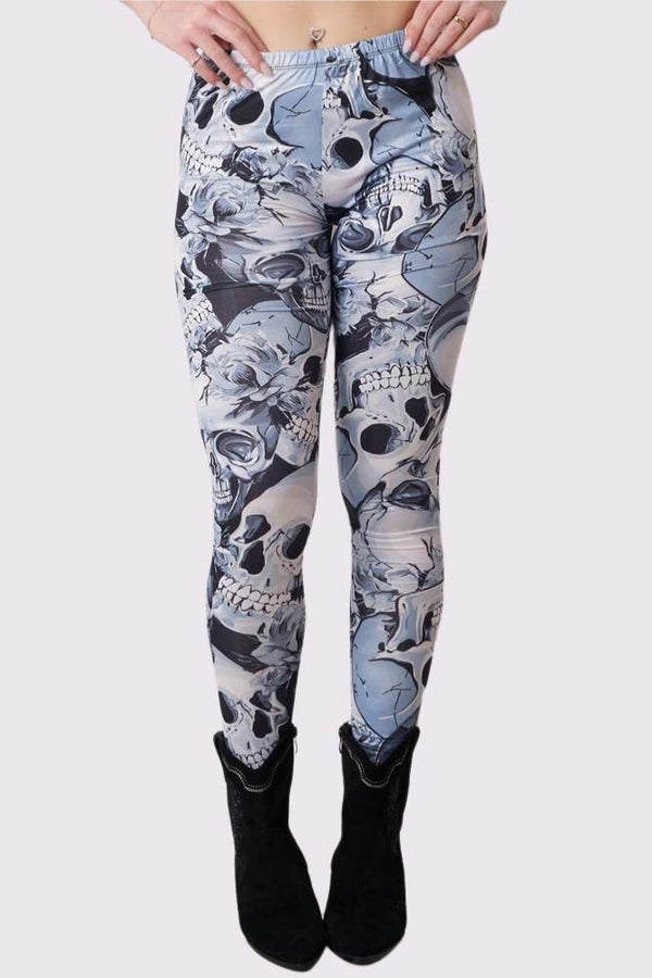 Skull Grey Print Halloween Legging