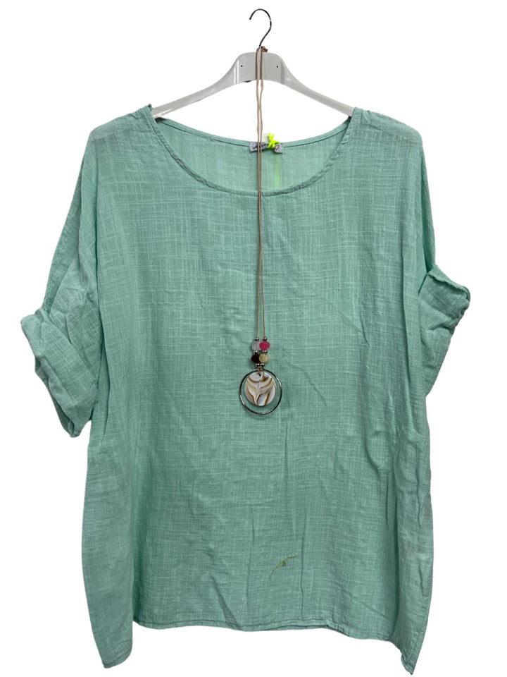 Plain Necklace Cotton Tunic Top